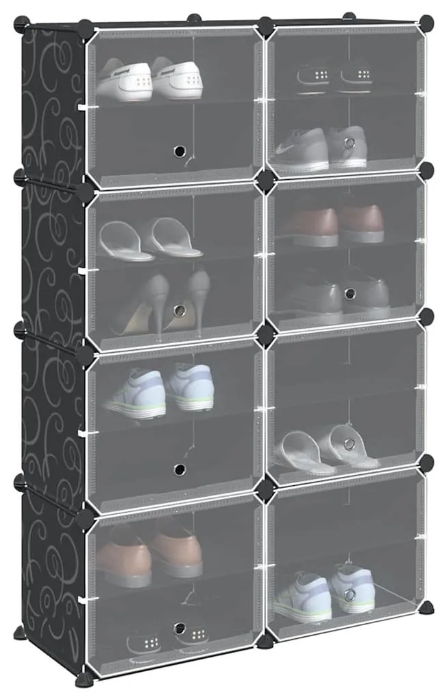 vidaXL Organizador de arrumação com 8 cubos e portas PP preto