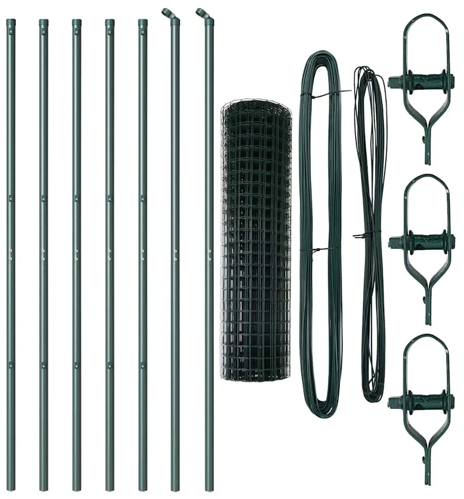 Cerca Euro com 7 postes, 1x10 m, em aço galvanizado verde