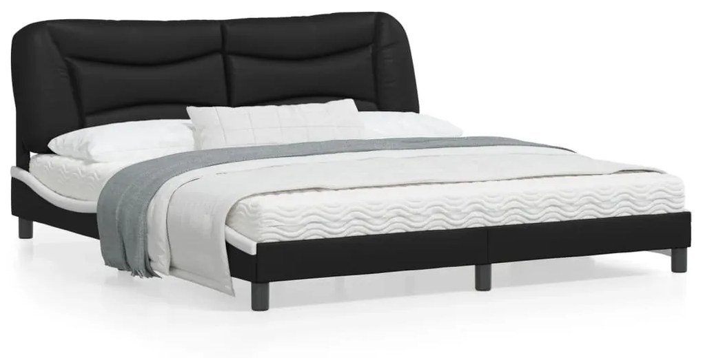 vidaXL Estrutura cama c/ luzes LED 180x200cm couro artif. preto/branco