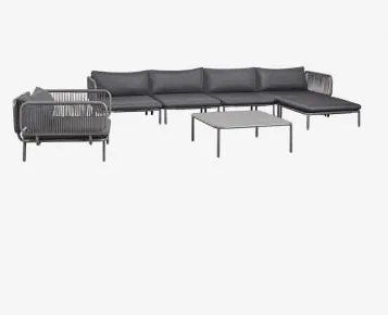Conjunto De Jardim Com Sofá Modular De Canto De 4 Peças Com Mesa De Centro, Puff E Poltrona Em Aço Roubly Cinza Grafito - Sklum