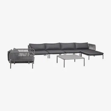 Sofá De Jardim Modular De 4 Peças Com 2 Poltronas De Canto, Pufe, Poltrona E Mesa De Centro Roubly Cinza Grafito - Sklum
