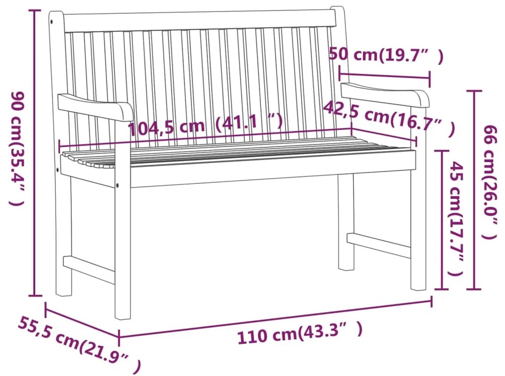 Banco de jardim 110 cm madeira de acácia maciça