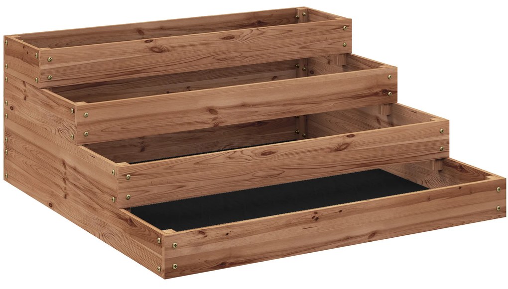 Outsunny Floreira de Madeira Elevada de 4 Níveis com Desenho em Escada para Cultivos Plantas e Flores  113x113x46 cm Castanho Escuro | Aosom Portugal