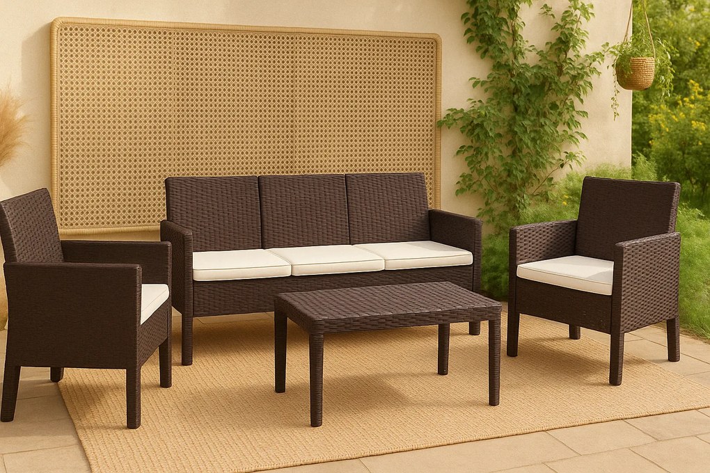 Conjunto Lounge SUN de Jardim – 2 Poltronas + Sofá 3 Lugares + Mesa de