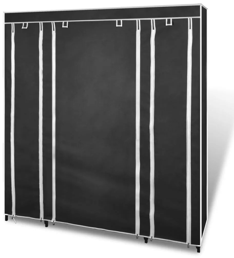 Armário tecido com compartimentos e varões 45x150x176 cm preto