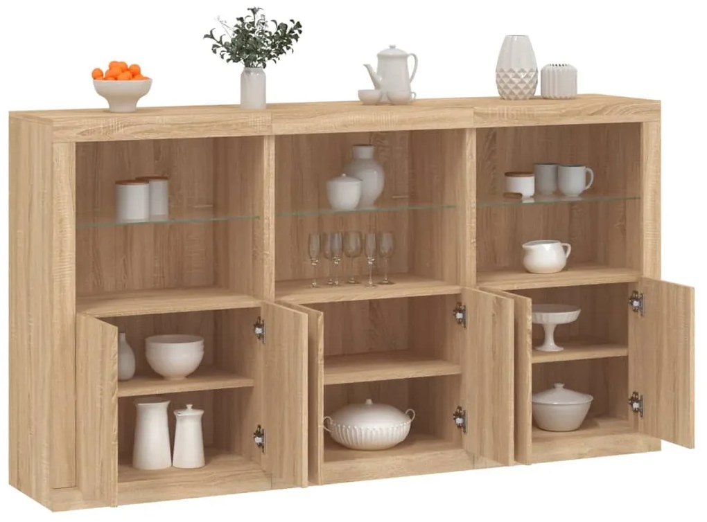 vidaXL Aparador com luzes LED 181,5x37x100 cm carvalho sonoma