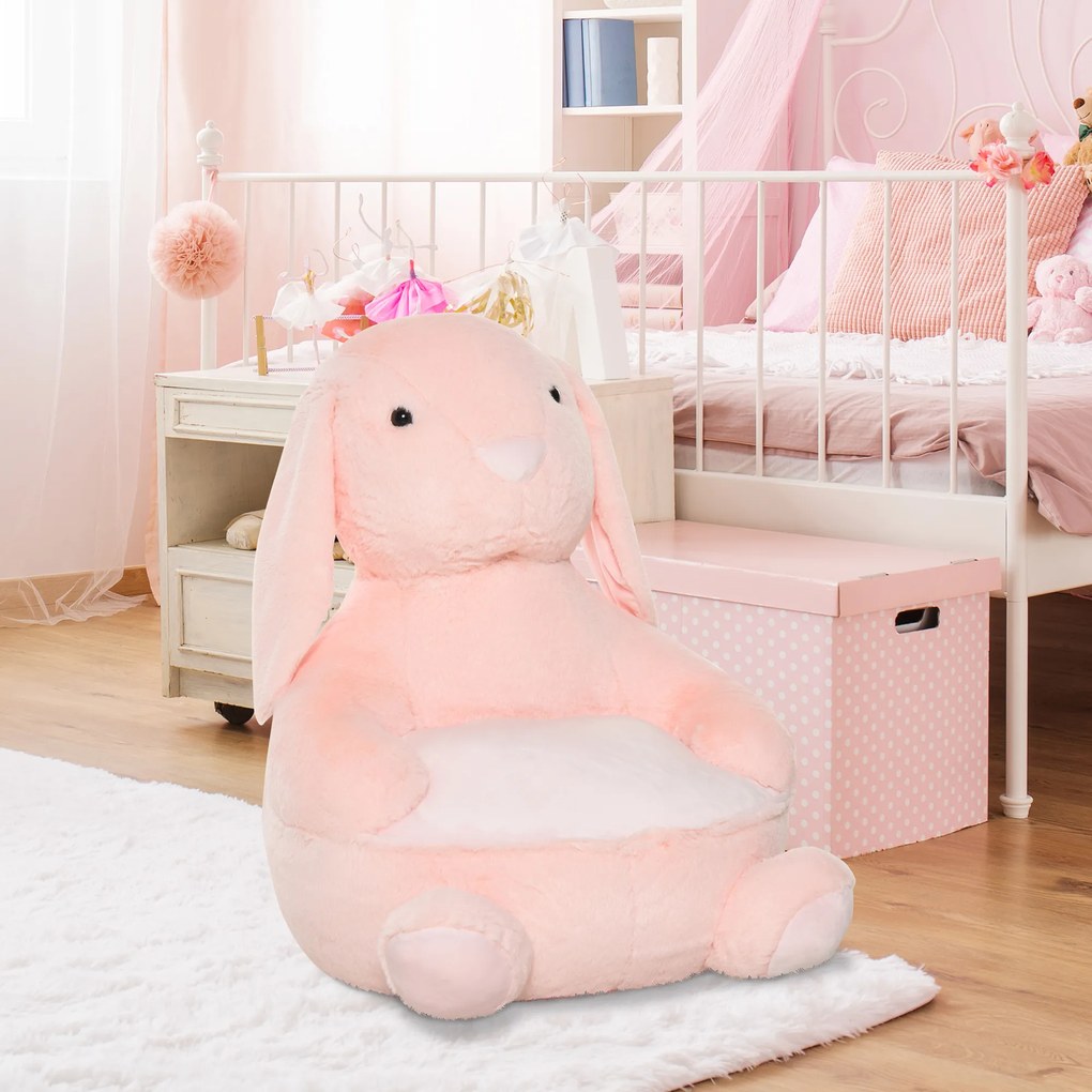 HOMCOM Sofá em forma de coelho para crianças acima de 18 meses com apoio de braços e almofada antiderrapante 60x50x59cm Rosa