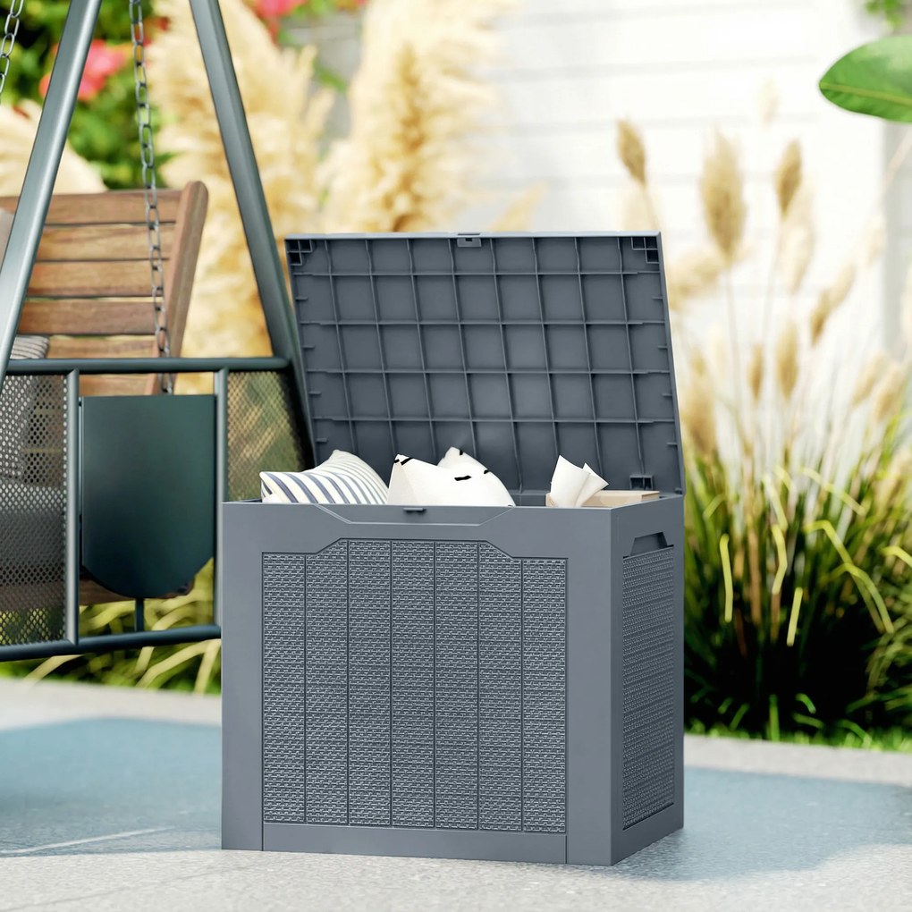 Caixa de arrumação para exterior de 97 L com pegas embutidas 56 x 41 x 50 cm, caixa de arrumação para exterior estanque, cinzento claro