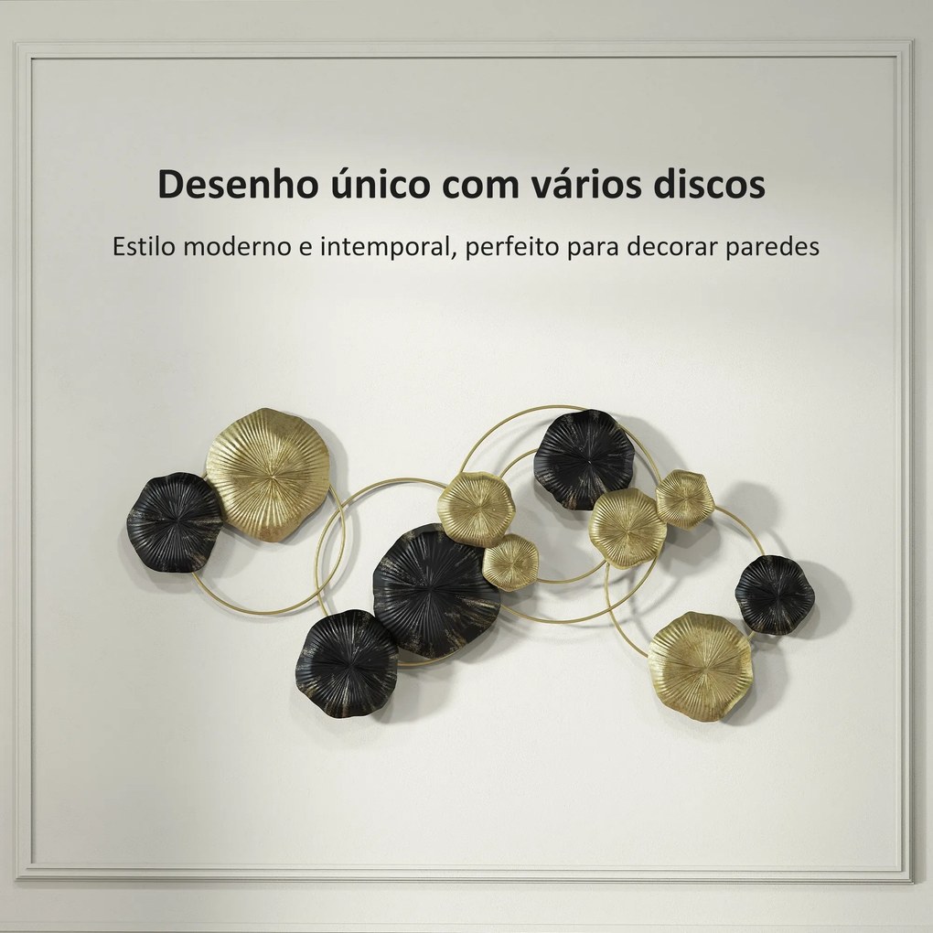 Decoração de Parede em Metal com Forma de Flor de Lótus Adorno para Sala Moderna Decoração 84x35 cm Dourado e Preto