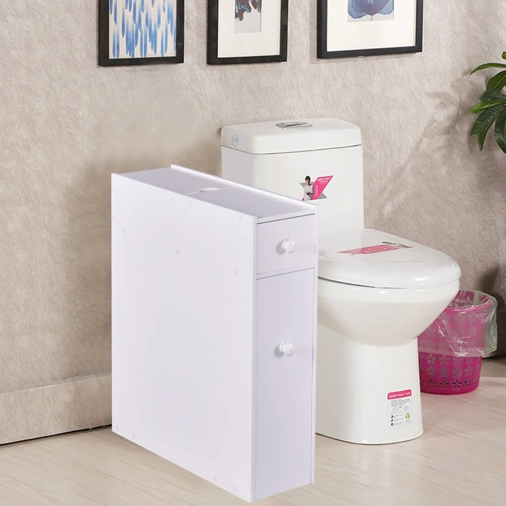 Armário de Casa de Banho Armário de Armazenamento 2 gavetas Roupa de Banho 16 x 48,5 x 58 cm Branco