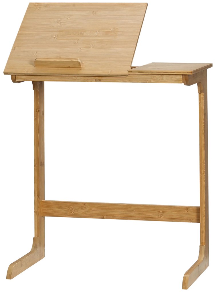 HOMCOM Mesa Auxiliar de Bambu Mesa em Forma de C com Bancada Abatível e Ângulo Ajustável 140-180° para Sala de Estar Dormitório 60x33x67cm Madeira