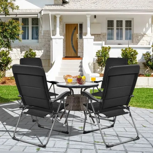 Conjunto de 2 Cadeiras de jardim almofadada com 7 posições de encosto ajustáveis Piscina Pátio Praia Pretas