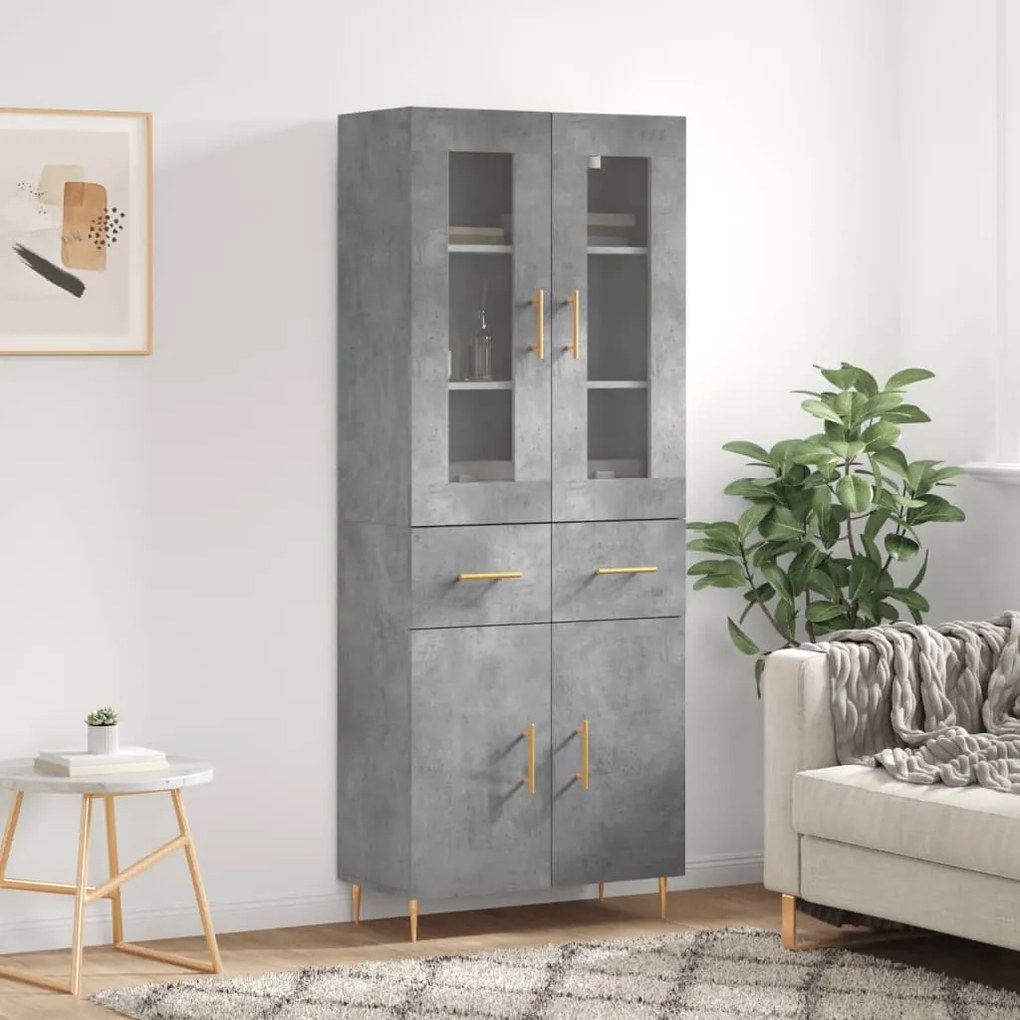 vidaXL Armário alto 69,5x34x180 cm derivados de madeira cinza cimento