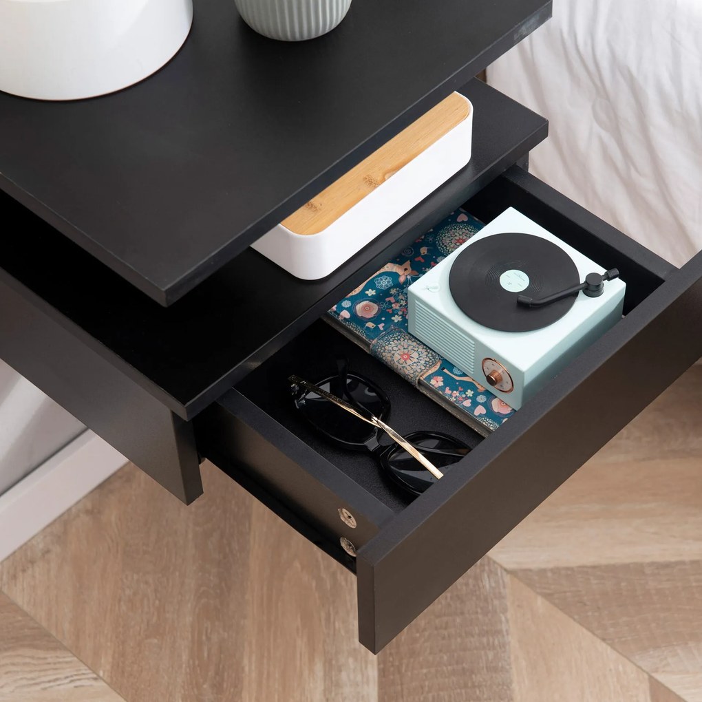 Conjunto de 2 Mesinhas de Cabeceira Flutuantes - Preto - Design Modern