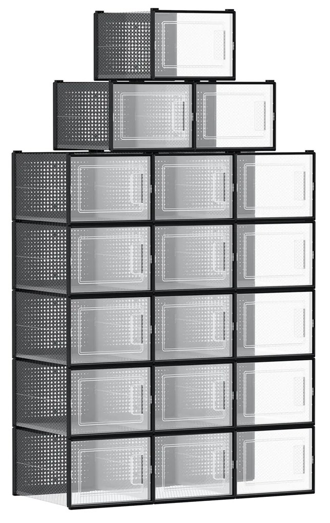 Caixas de sapato transparentes, dobráveis e empilháveis | SONGMICS | 35.0 x 25.2 x 19.0 cm | preto | LSP007B18.