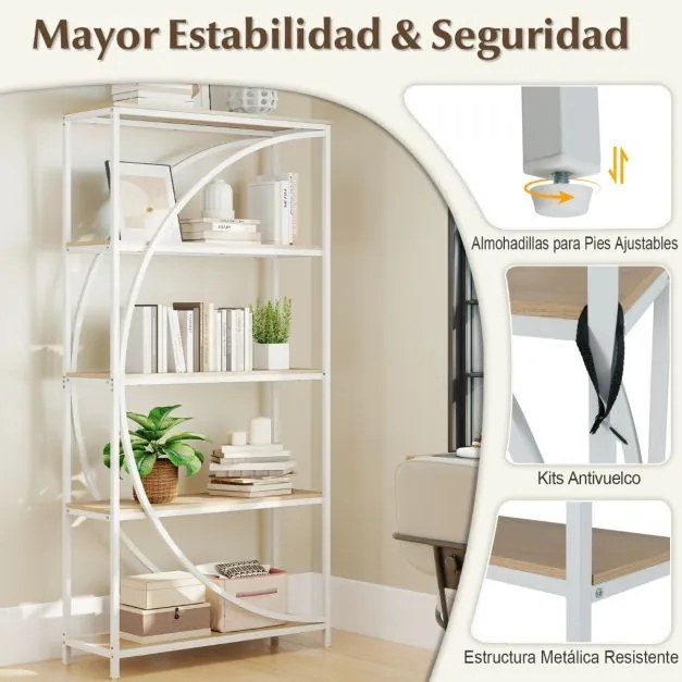 Estante de 5 níveis 86 x 30 x 175 cm com prateleiras de armazenamento abertas branco e Natural