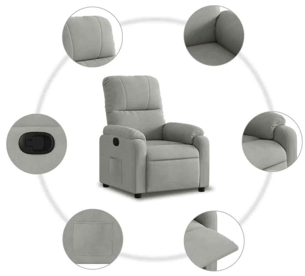 Poltrona reclinável tecido de microfibra cinza-claro