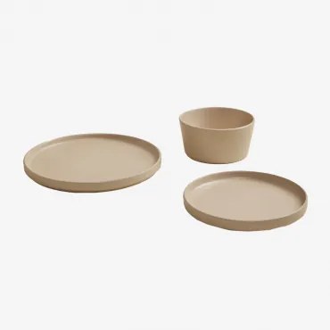 Conjunto De 12 Peças De Loiça Em Grés Marlena Beige De Amêndoa - Sklum
