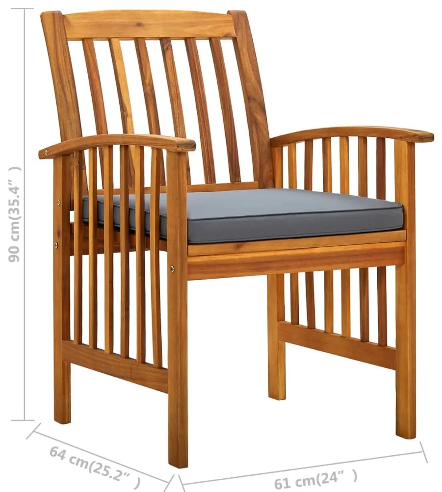 Cadeiras de jantar p/ jardim 3 pcs c/ almofadões acácia maciça