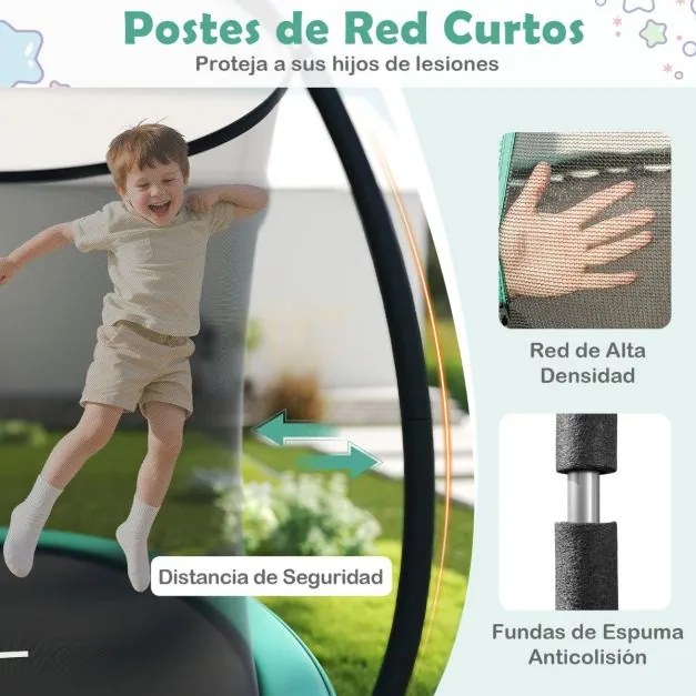 Trampolim exterior 366 cm com rede de segurança, escada e pernas curvas robustas para crianças Verde