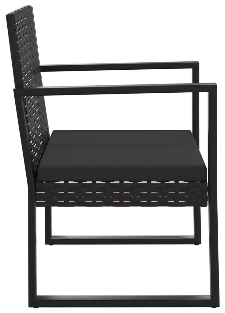 3 pcs conjunto lounge de jardim c/ almofadões vime PE preto