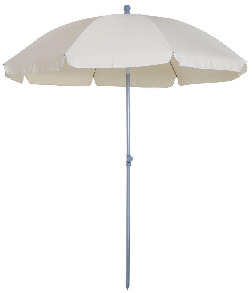 Outsunny Guarda-sol de praia Ø200 cm de diâmetro com Telhado Inclinado  Poste Destacável  e pico inferior creme