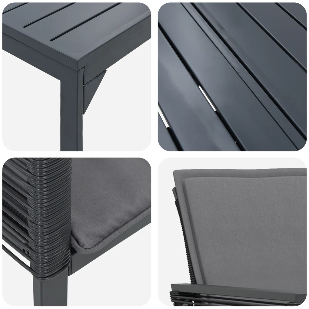 Conjunto de Jantar de 6 Peças com Almofadas de Aço Antracite e Rattan