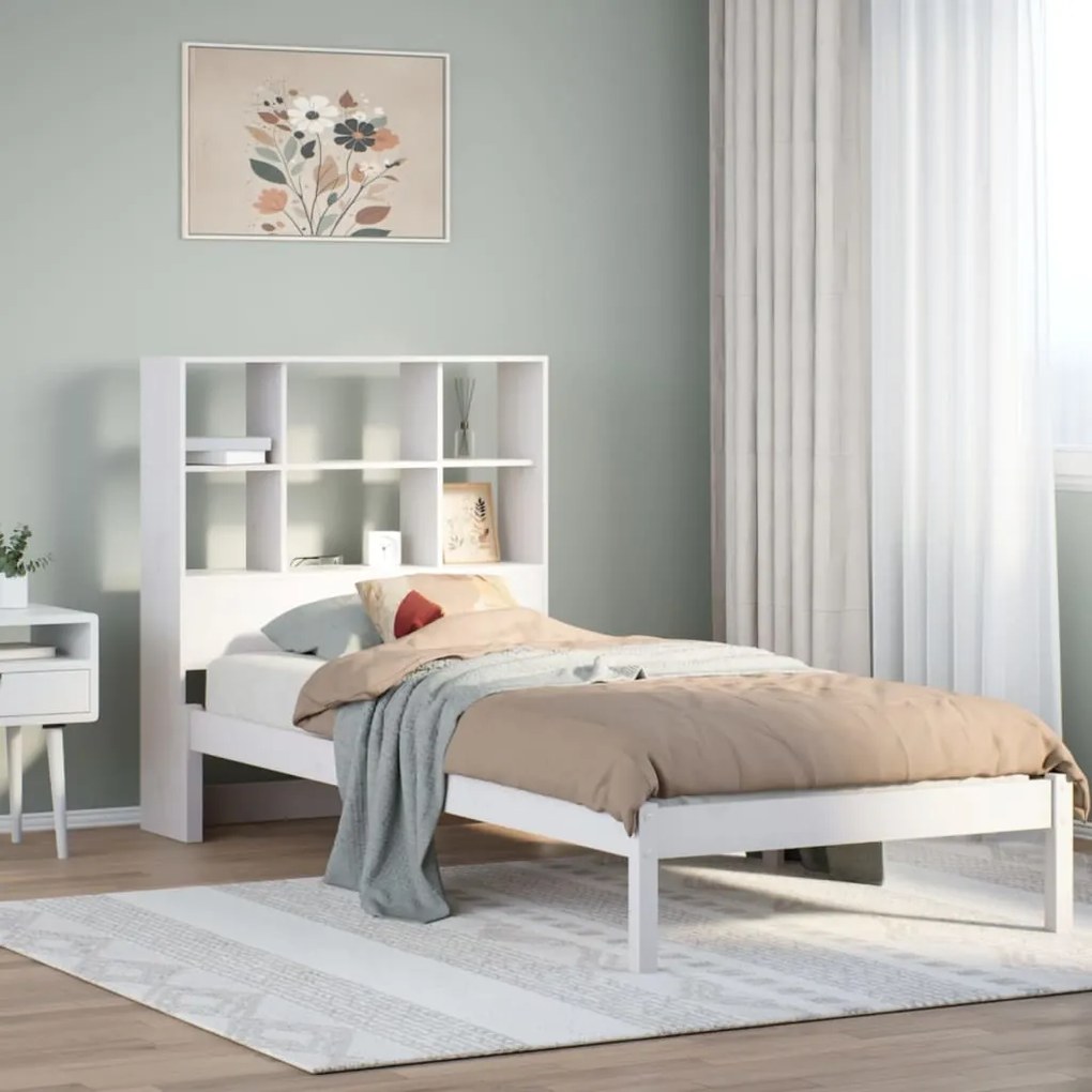 Cama com estante sem colchão 100x200 cm pinho maciço branco