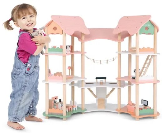 Conjunto de cozinha infantil 2 em 1 de madeira e barro, dupla face, com cobertura