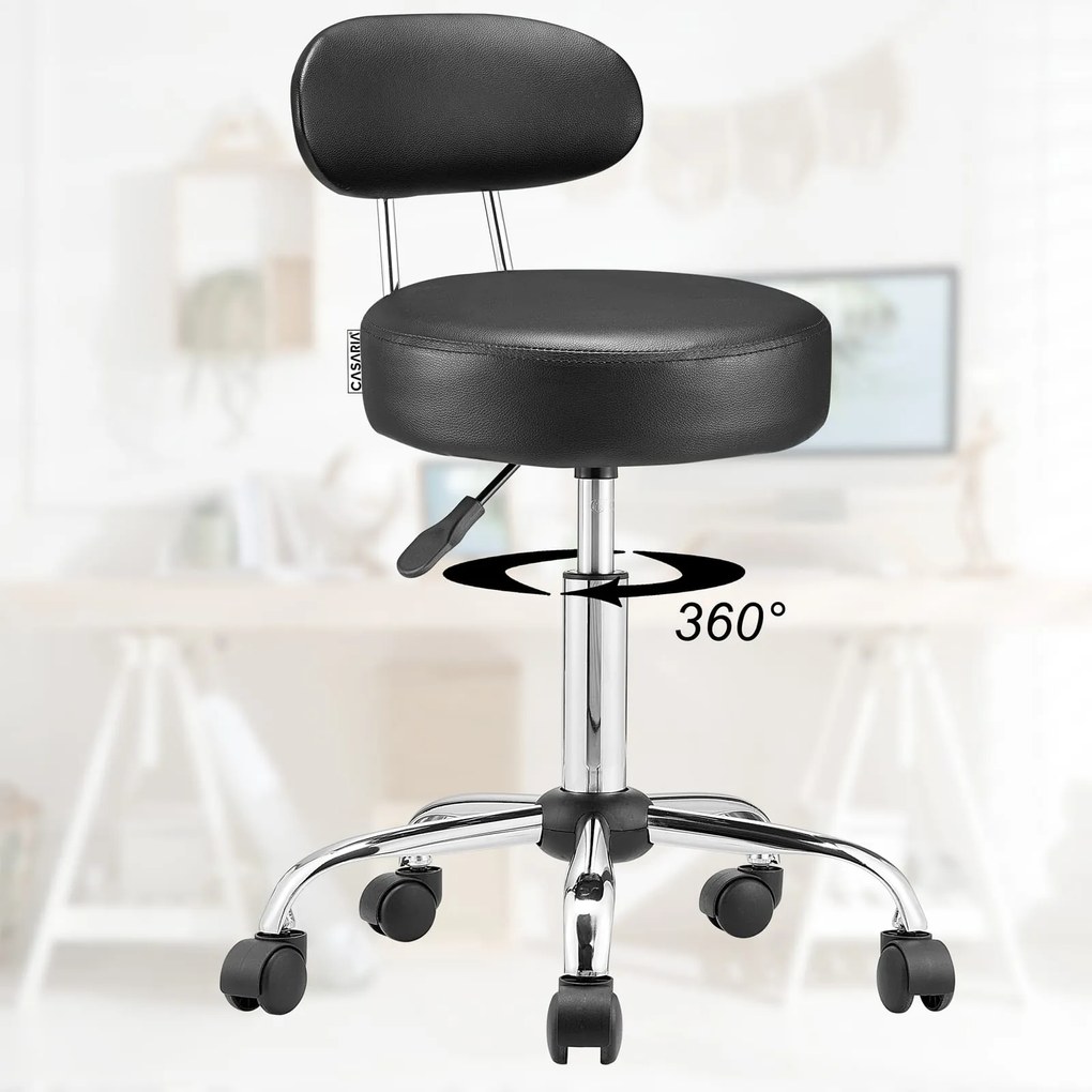 Banco giratório em 360° prático com encosto 56 x 67-81 cm Preto