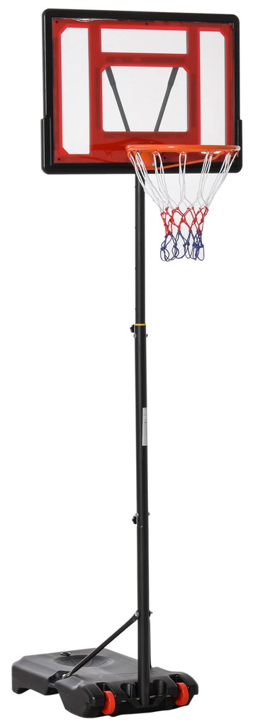 Cesta de Basquetebol Ajustável de 160-210cm Aro de Basquetebol com Suporte de Aço Base Recarregável 2 Rodas para Crianças e Adultos 75x83x261cm Vermel