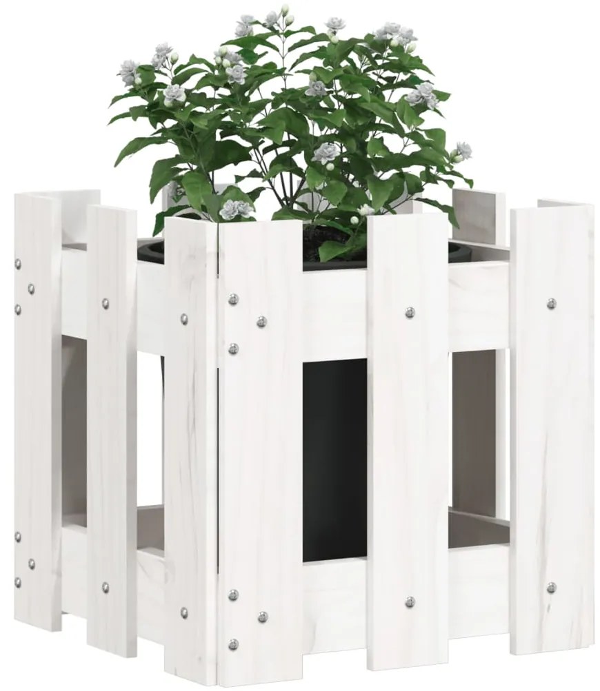 Vaso de Jardim c/ Design Cerca - 30x30x30 cm - Pinho Maciço - Branco