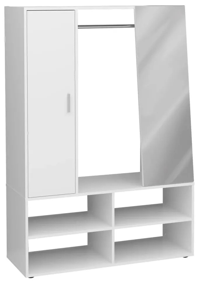 444223 FMD Roupeiro com 4 compartimentos e espelho 105x39,7x151,3 cm branco