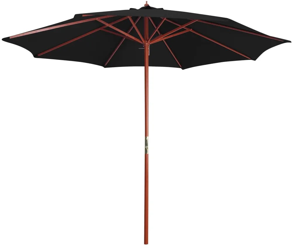 vidaXL Guarda-sol com mastro de madeira 300x258 cm preto