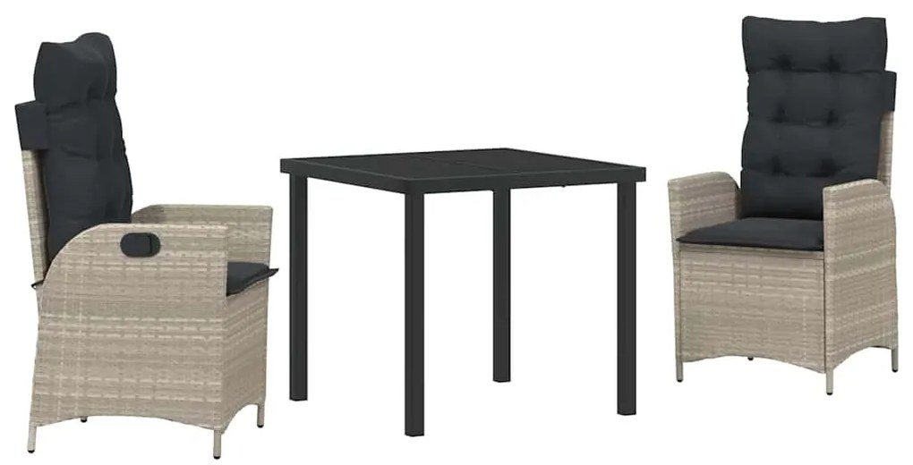 Conjunto de Jantar de Jardim com 3 Peças e Almofadas Cinza Claro em Ra