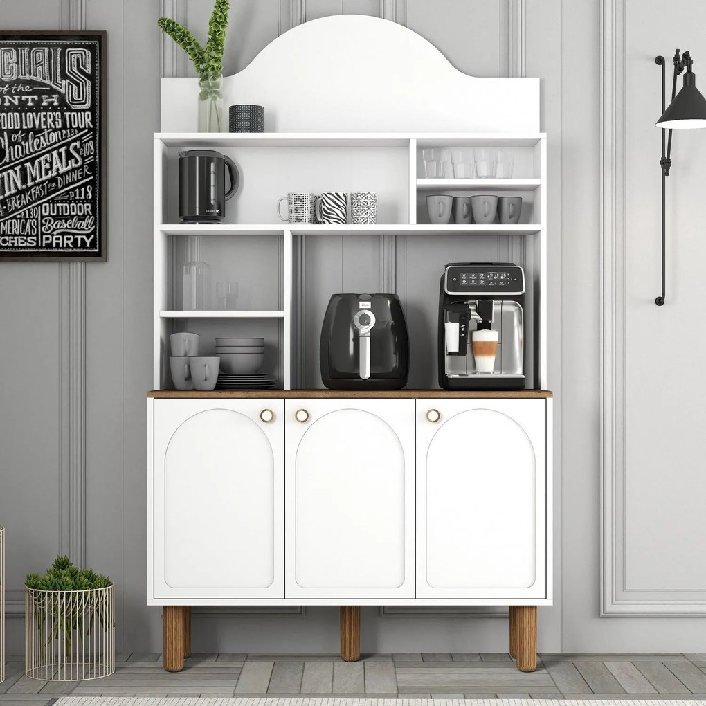 Armário Alto de Cozinha "Coffee" - 200x120x35 cm - Branco - Design Mod