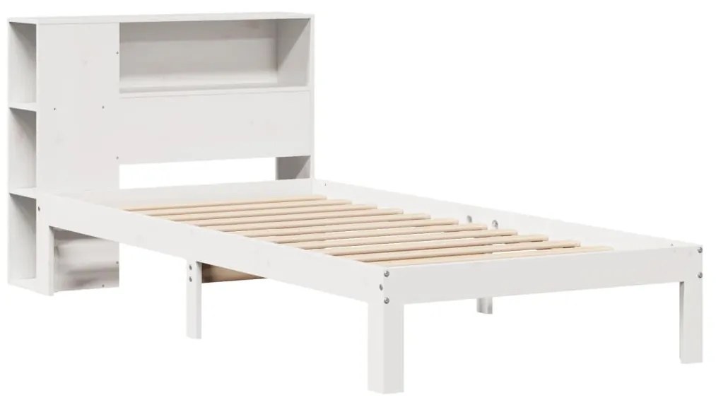 Cama com estante sem colchão 90x200 cm pinho maciço branco