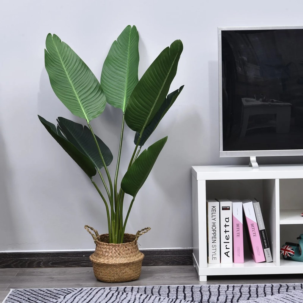 Planta de decoração artificial de Palma Árvore realista com vaso de flores 7 folhas x15x120cm para exterior e interior Não requer instalação