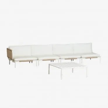 Conjunto De Jardim Com Sofá Modular De Canto De 4 Peças E Mesa De Centro Em Aço Roubly Beige De Amêndoa - Sklum