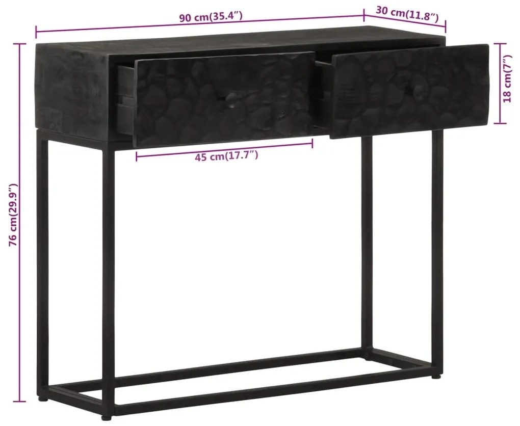 Mesa consola 90x30x76 cm mangueira maciça e ferro preto