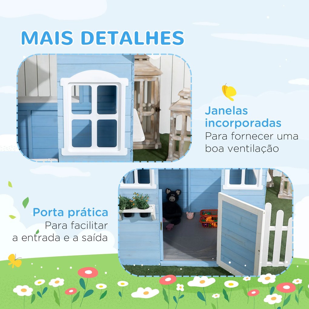 Outsunny Casa de Madeira para Crianças Casa de Madeira Infantil Exteri