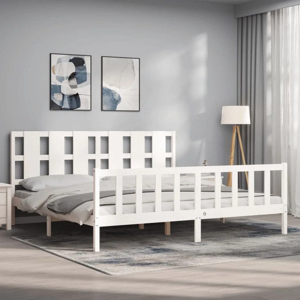 Cama sem colchão 200x200 cm madeira de pinho maciça branco