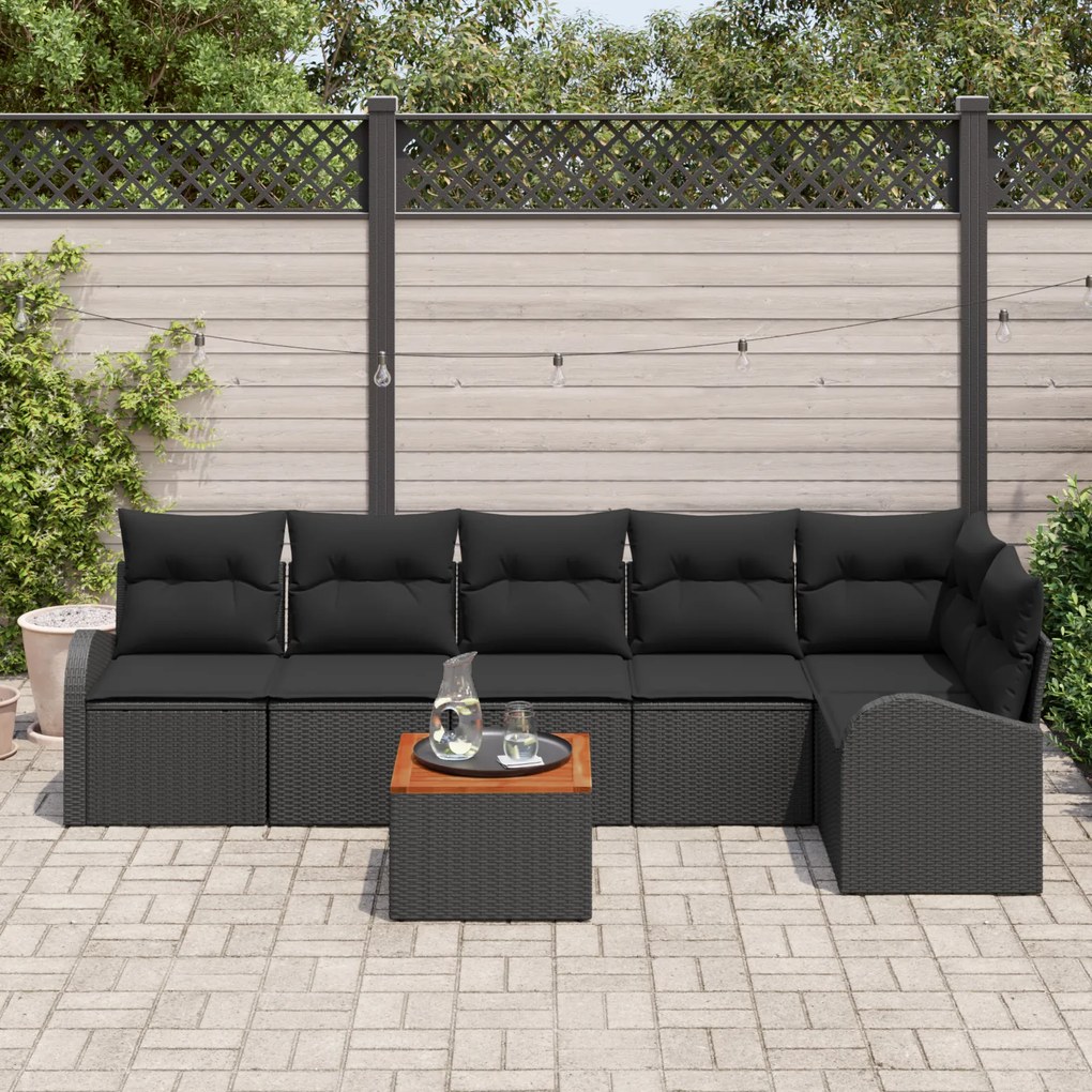 Conjunto de Sofás de Jardim vidaXL 7 Peças com Almofadas Preto Vime Po