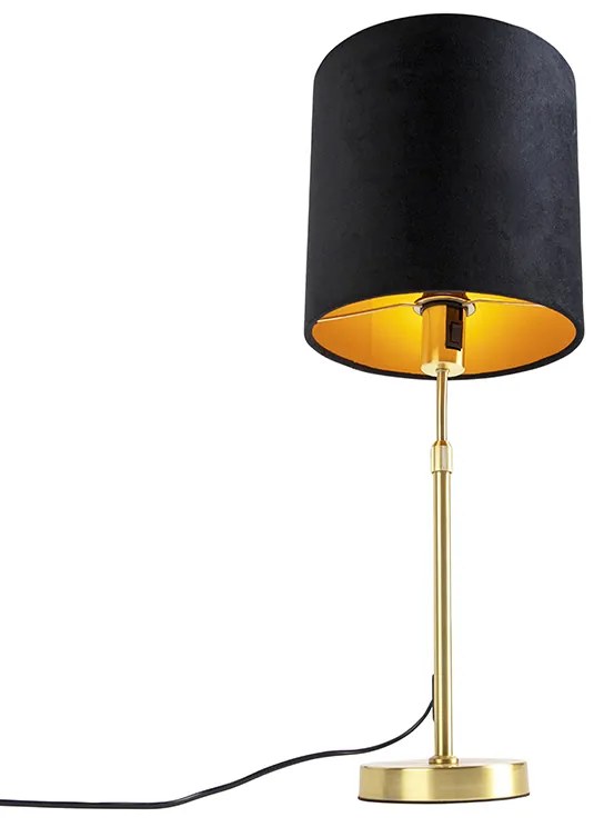 Candeeiro de mesa dourado/latão com abajur de veludo preto 25 cm - Parte Moderno