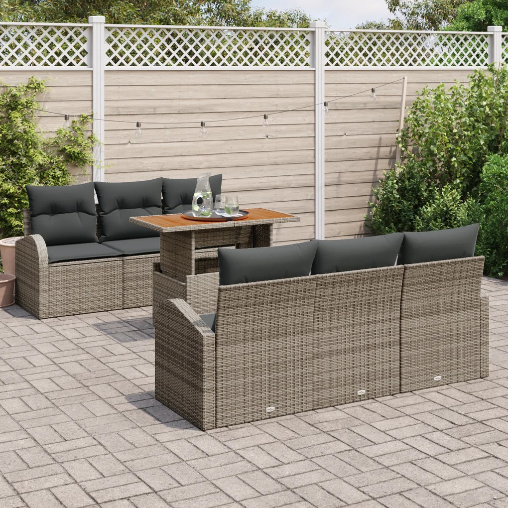 Conjunto de Sofá de Jardim vidaXL de 7 Peças com Almofadas Cinza Ratta