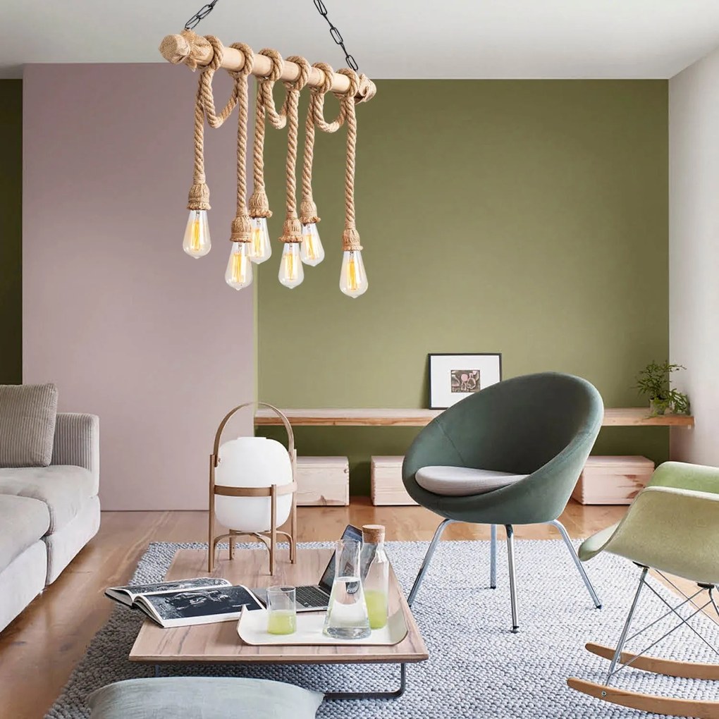 Chandelier Erebos – Preto e Madeira – 80 x 8 cm