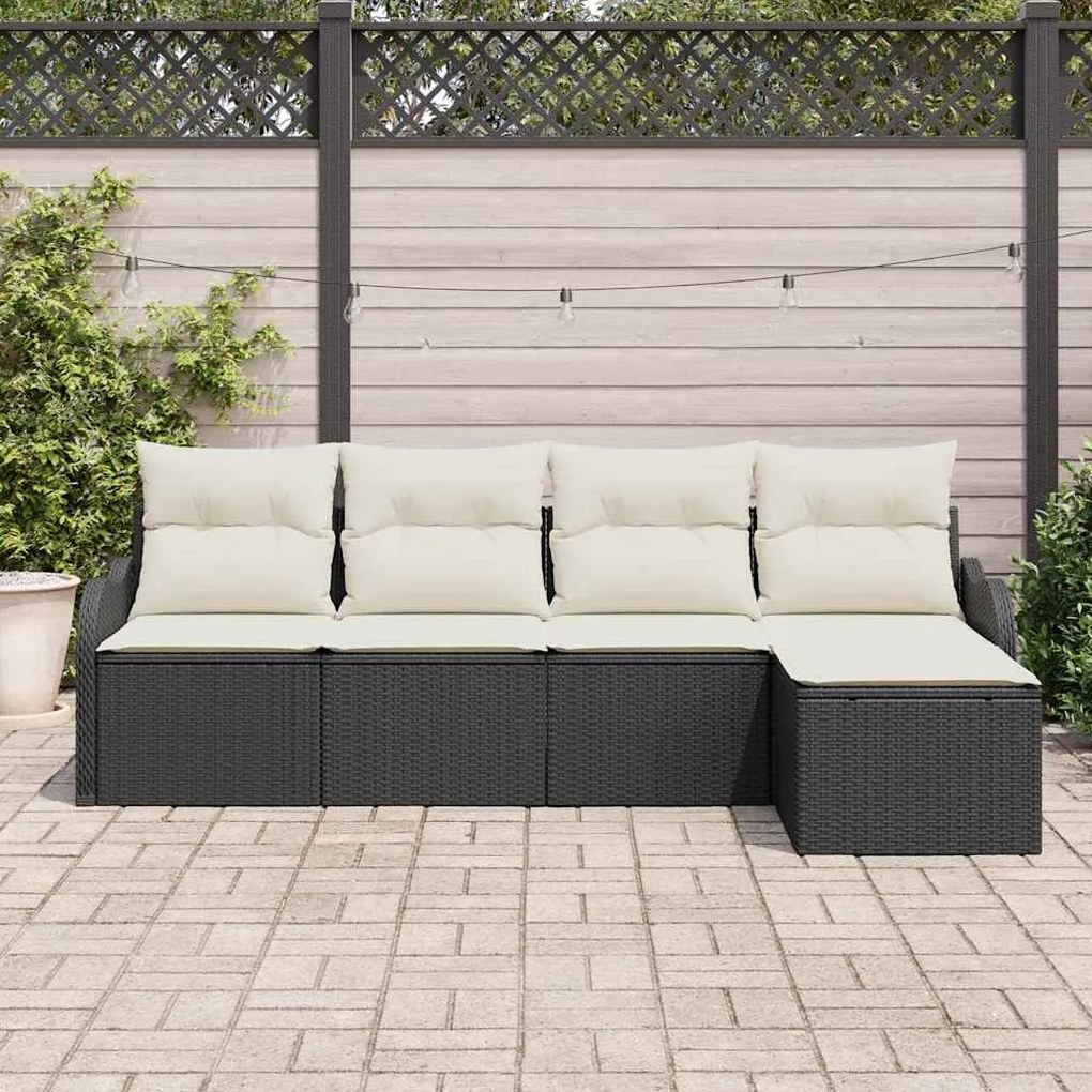 Conjunto de Sofá de Jardim vidaXL 5 Peças com Almofadas Vime PE Preto