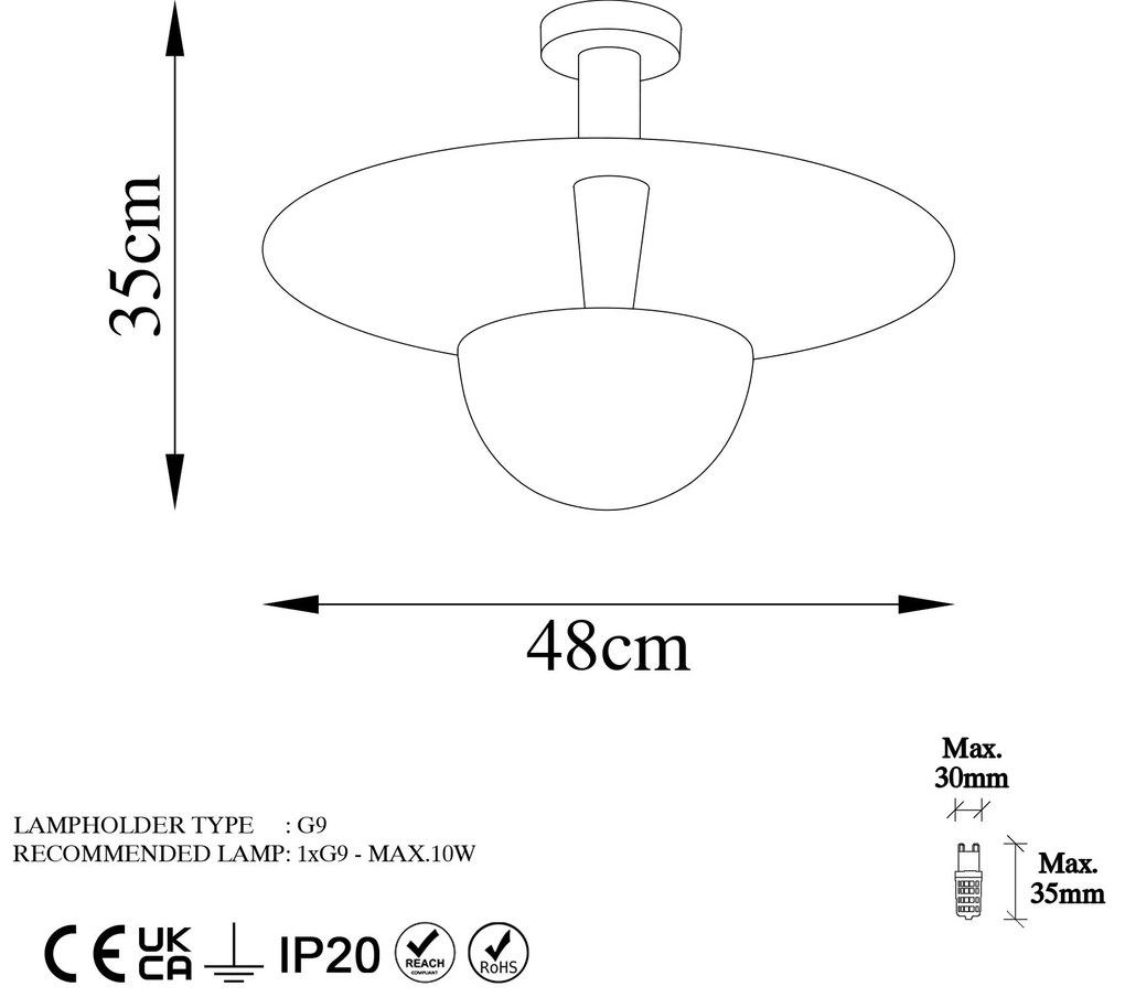 Candeeiro de Teto Kurt – Cobre – 48 cm de Diâmetro x 35 cm de Altura