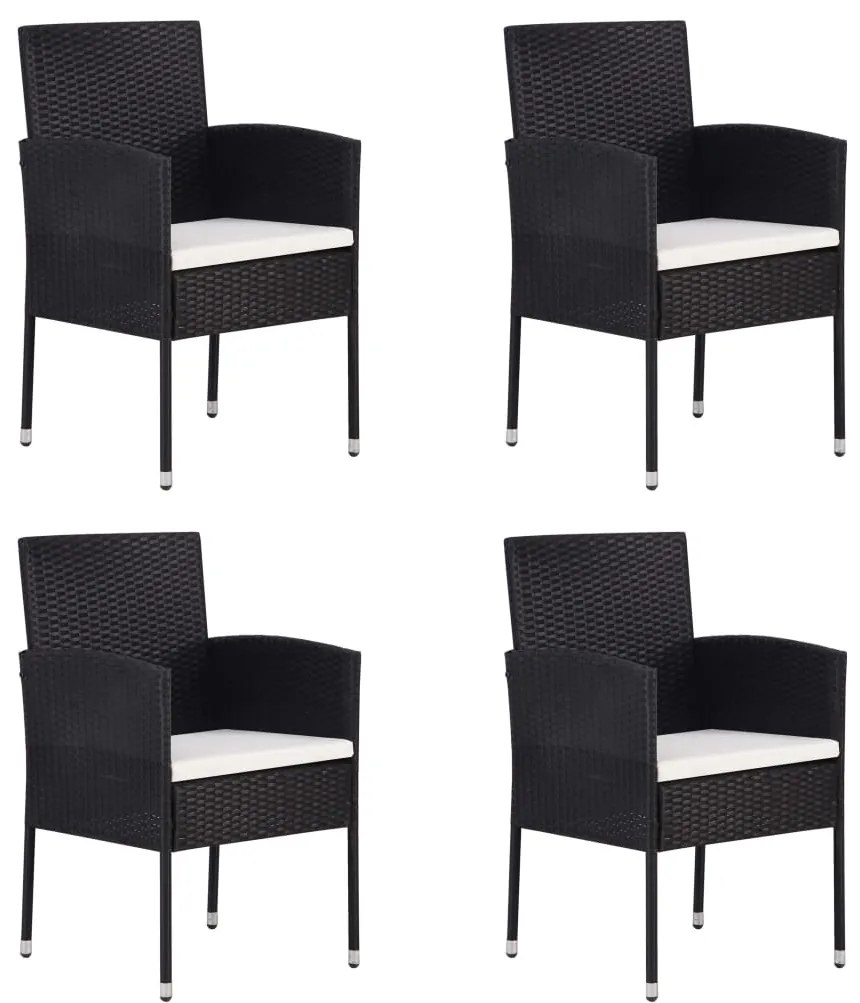vidaXL Cadeiras de jardim c/ almofadões branco nata 4pcs vime PE preto