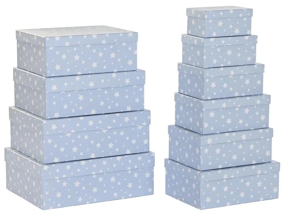 Conjunto de Caixas de Organização Empilháveis DKD Home Decor Branco Azul celeste Infantil Cartão (43,5 x 33,5 x 15,5 cm)